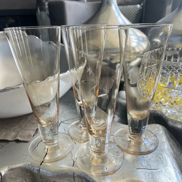 Rare vintage gold tinged atomic age, starburst celebration glasses set of four - Picture 8 of 17